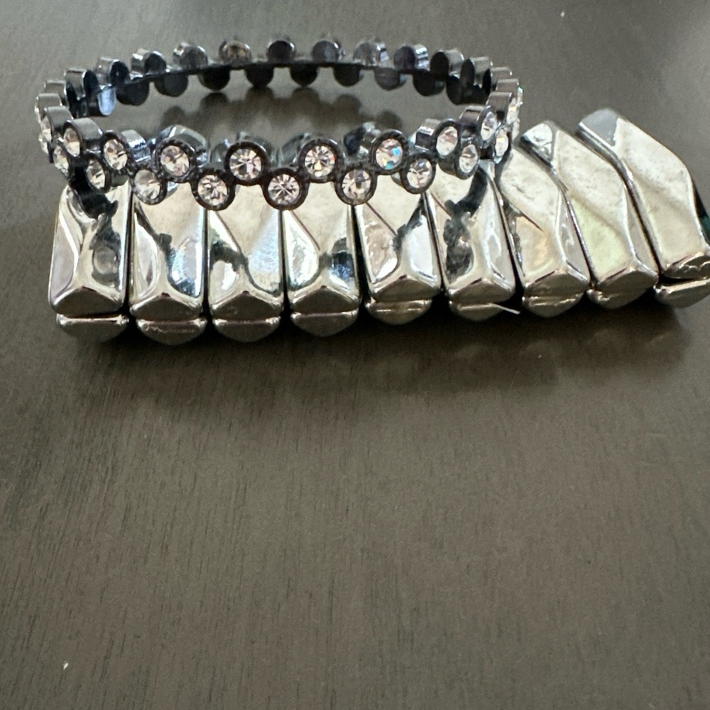 Cookie Lee Silver Cuff Bracelet and Crystal Bangle